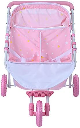 Olivia's Little World Doll Jogging-Style Stroller with Canopy, Storage Underneath, Pink and Cream and Gray | Canopy, Storage Underneath