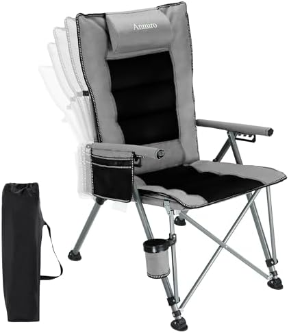 Adjustable Back Folding Camping Chair for Camp, Picnic, Lawn, Fishing | Adjustable Back; Weight Capacity 400 LBS;Hard Arm Portable Chair;Cup Holder;Storage Bag;carrying bag