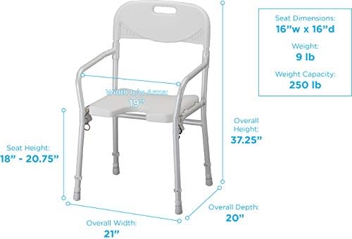NOVA Medical Products Foldable Bath and Shower Chair with Arms and Back, U Shaped Front Design for Hygienic Cleaning, Seat Height Adjustable