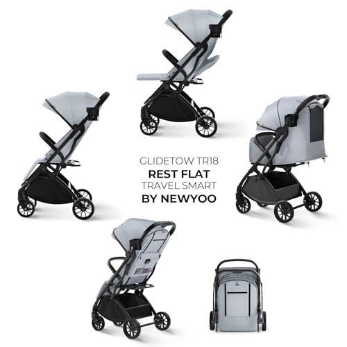 newyoo GlideTow TR18 Travel Stroller, Compact & Lightweight, Muted Olive | Newborn to toddler, foldable, self-standing design, 175° near-flat recline, large mesh window, trolley mode & UPF 50+ canopy