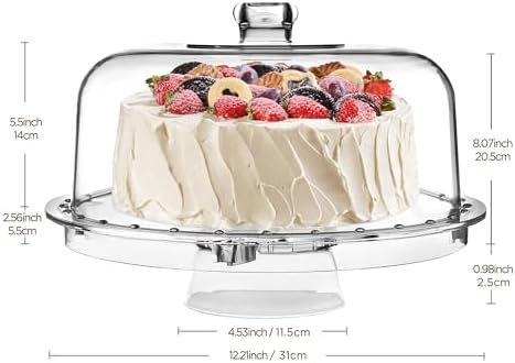 HBlife Cake Stand with Lid (12.2"), Multifunctional Cake Stand with Acrylic Dome, Acrylic 6-in-1 Cake Plate Display Stand with Cover for Baking Gifts, Birthday Kitchen Parties, Weddings