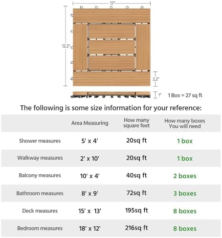 Yaheetech 27PCS Patio Floor Tiles Outdoor Interlocking Deck 12 x 12in,Wood