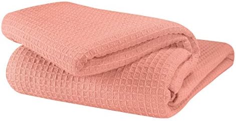 Glamburg 100% Cotton Thermal Bed Blanket, Soft Waffle, Queen Size, All Season, Navy Blue