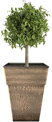 The HC Companies 18 Inch Avino Tall Square Planter - Decorative Indoor Outdoor Plant Pot for Front Porch, Deck, Patio and Home, Oxidized Black