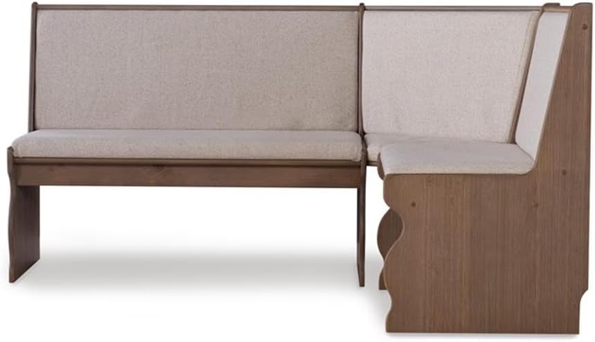 Linon Natasha Transitional Wood Corner Nook Dining Set with Upholstered Seats, Some Assembly Required, Seats up to 5 People, in Brown Finish