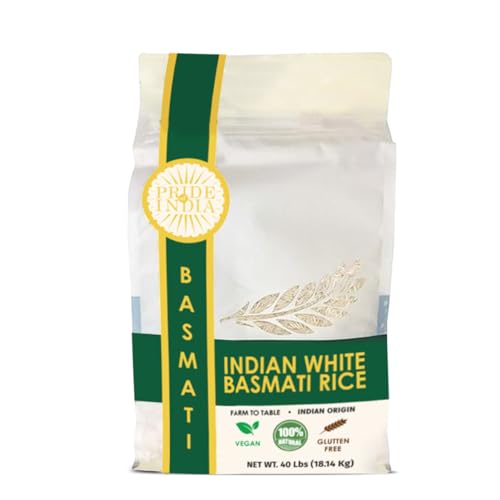 Pride Of India - Extra Long Indian Premium White Basmati Rice, 10 Pound (4.54 Kilo) Reclosable Bag - Naturally Aromatic, Aged, Flavorful, Slender, Non Sticky Grains - Great Value for Money