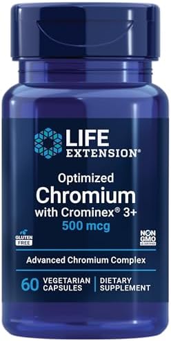 Life Extension Optimized Chromium with Crominex 3+, 500 mcg, 60 Capsules | Glucose Health Support, Gluten-Free, Non-GMO & Vegetarian