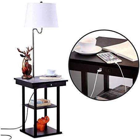 Brightech Madison Side Table with Lamp Combo with LED Bulb, Desk Lamp with USB Port, Bedside Reading Light, Modern End Table with Floor Lamp for Bedroom, Living Room, Office - Havana Brown
