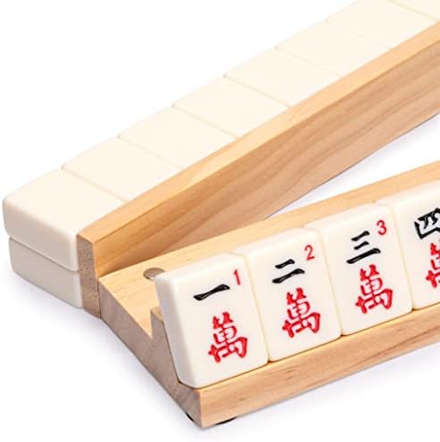 Yellow Mountain Imports Classic Chestnut Color Wooden Mahjong Game Racks with Pushers, 18 Inches - Set of 4 (Includes Magnetically Attached Mahjong Pushers)