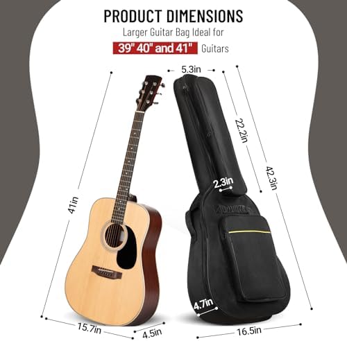 CAHAYA Acoustic Guitar Case Soft Padded Gig Bag Water-Resistant 41 in | 0.3 In Thick Soft Padded Guitar Backpack with Back Handle Loop & Large Top