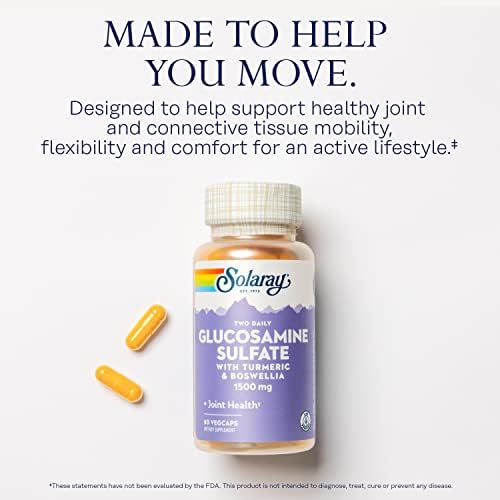 SOLARAY Glucosamine Sulfate 1500 mg, 120 VegCaps | Joint Mobility & Connective Tissue Support - Glucosamine, Turmeric & Boswellia - 60 Servings - Lab Verified
