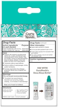 GuruNanda PreMixed Saline Packets for Nasal Rinse (120 Count), All Natural Sinus Rinse Packets to Help with Allergies & Congestion Relief, 0.08oz Each