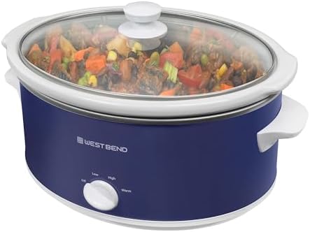 West Bend Slow Cooker 6-Quart Manual Crockery Style with Dishwasher Safe Oval Ceramic Crockpot and Glass Lid Two Temperature Settings Plus Keep Warm, 330-Watts, Black