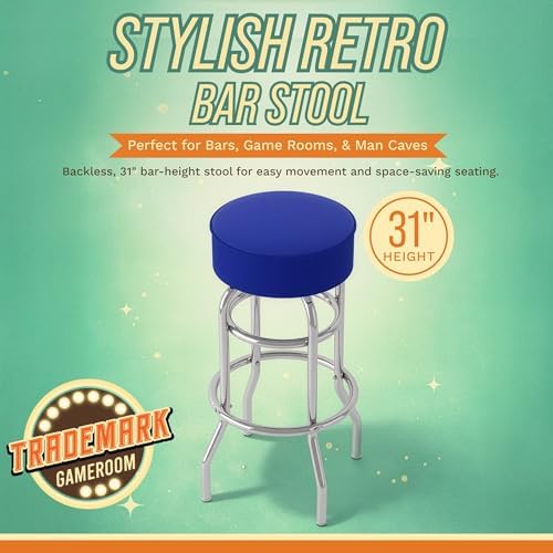 Trademark Gameroom Bar Stool - Blue Stool with Foam Padded Seat - Swivel Chair for Game Room, Garage, or Home Bar