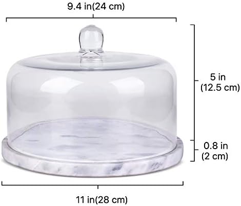Flexzion Marble Cake Stand with Glass Dome Lid, 8.7-Inch Serving Plate