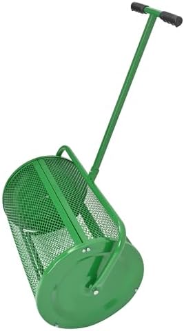 KUAFU 24" Compost Spreader Peat Moss Spreader T-Shaped Handle for Planting | Lawn and Garden Care Manual Spreaders Roller Green Powder Coated Mesh