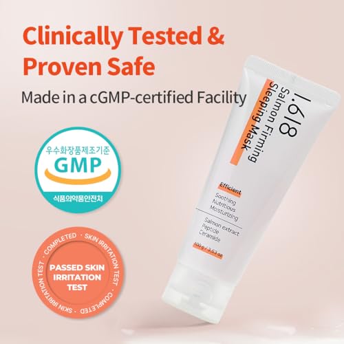 1.618 Salmon Firming Sleeping Mask 3.53oz - Korean Overnight Moisturizer Face Cream with Peptide, Vit-P, Beta Glucan, Centella Asiatica, Ceramide NP