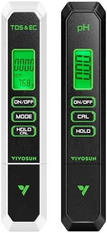 VIVOSUN Digital pH Meter TDS EC Meter for Water 0.01 Accuracy Hydroponics | ±0.01 pH Accuracy, ATC, Auto Calibration, LCD Display, Hold Function, for Hydroponics Aquarium Pool Drinking, UL Certified