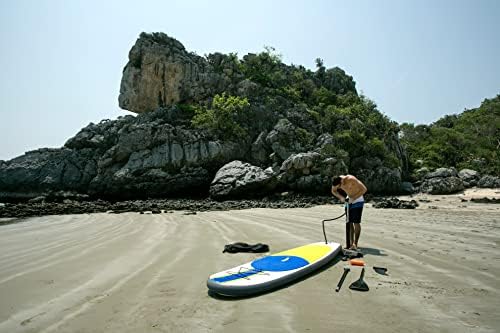 Blue Water Toys Inflatable Crossover Stand Up Paddle Board/Kayak Kit - Pump, Backpack, Coil Leash, Paddles, Detachable Seat, SUP 300 Pound Limit