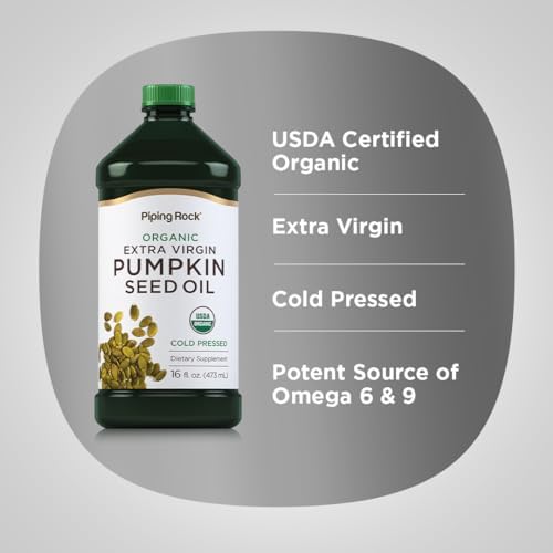Piping Rock Pumpkin Seed Oil Organic Cold Pressed | 16 Fl Oz | Extra Virgin Liquid Supplement | Vegetarian, Non-GMO, Gluten Free