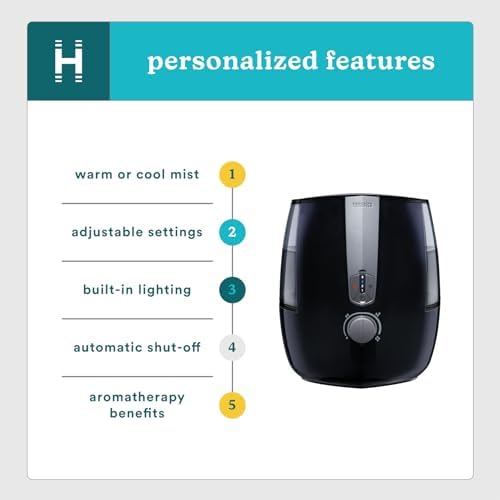 Homedics TotalComfort Plus Humidifier – Large Air Humidifiers for Bedroom, Plants – Top-Fill 5.3L Water Tank with Cool and Warm Mist