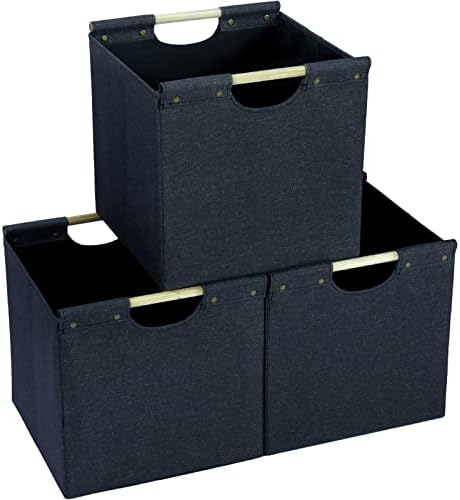 HOONEX Collapsible Storage Bins, 13x13x13 Inches Storage Cubes Linen Fabric, 3 Pack