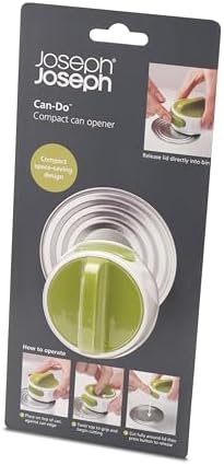 Joseph Joseph Can-Do Plus Compact Can Opener Manual Easy Twist Pull Tab Stainless Steel Portable Space-Saving, White