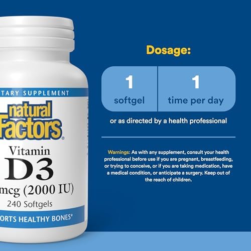 Natural Factors, Vitamin D3 2000 IU (50 mcg), Supports Strong Bones, Muscles and Immune Function, 120 Softgels