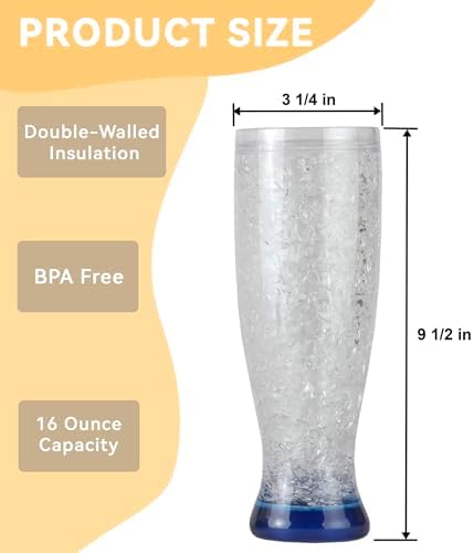 Lily's Home Freezer Beer Mugs - Set of 4 Freezable Gel-Filled 16 oz BPA-Free Acrylic Frozen Mugs for Outdoor Entertaining and Gifting