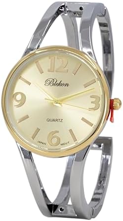Collections Women's Elegant Analog Quartz Watch - 33mm Case, Casual Metal Cuff Bangle Design, Adjustable Fit for 7-8 Inch Wrist Size