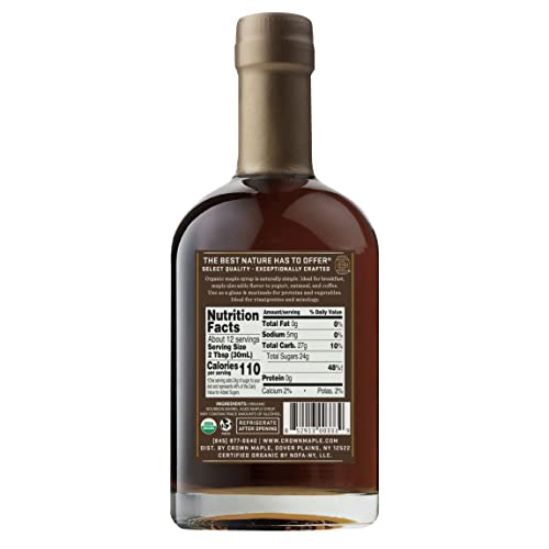 Crown Maple Organic Bourbon Barrel Aged Maple Syrup, Pancakes, Flavor Cocktails, Marinades and Sauces, 12.7 Fl Oz