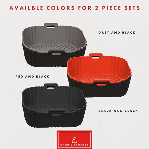 Reusable Silicone Air Fryer Liners for Emeril Lagasse Air Fryer Oven – Non-Stick Reusable Air Fryer Basket Liners – Dishwasher Safe – 9 x 7 x 3 Inch – 2 Pack – Black