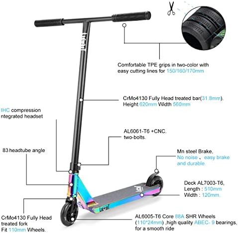 LMT69 Professional Scooter-Trick Scooter-Intermediate Beginner Stunt Scooter Suitable - Children, Teenagers Adults 8 Years Old Above