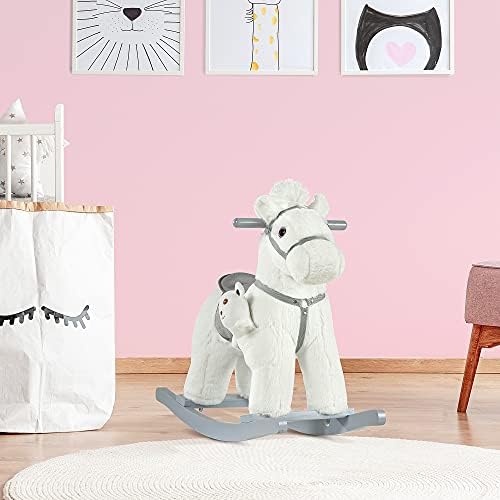 Qaba Kids Rocking Horse with Bear Toy Fun Realistic Sounds Toddler Blue