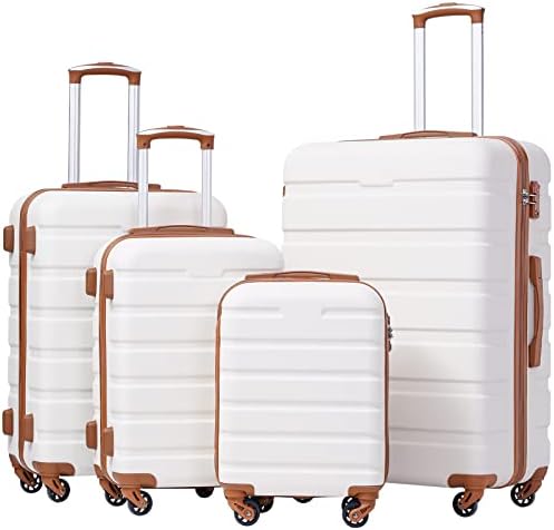 Coolife Luggage Set, Lightweight Durable Hardshell, 4 piece, Sakura Pink | suitcase set with 360° Spinner Wheels, TSA-approved Lock, Checked Family Travel, 16/20/24/28 Inch