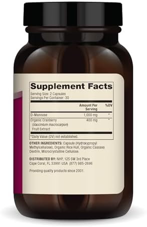 Dr. Mercola D-Mannose and Cranberry Extract, 1, 000 mg D-Mannose & 400 mg Cranberry per Serving, Urinary Tract Health Supplement, Non-GMO, Gluten-Free