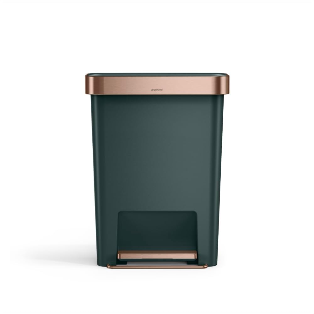 simplehuman Hybrid Step Can, 45L / 12 Gallon Rectangular Kitchen Trash Can, Liner Rim System, Liner Pocket®, 150,000-Step Pedal, Lid Shox® Silent Close, Black Plastic