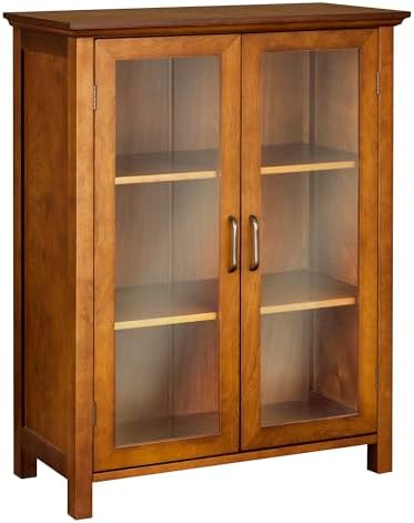 Teamson Home Avery Wooden Freestanding Floor Cabinet with 2 Adjustable Shelves 3 Storage Spaces 2 Glass Paneled Doors and 2 Antique Brass Knobs
