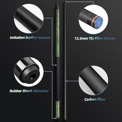 Kmise Carbon Fiber Pool Cue, 100% Carbon Fiber Shaft 58" Professional Pool Sticks for Adults Full Carbon Technology, 12.5mm Tip, 3/8-8 Joint Pin