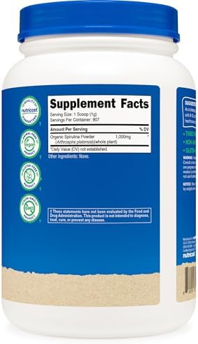 Nutricost Organic Spirulina Powder (1LB) 454 Grams, Pure, Vegan | Certified Organic Spirulina