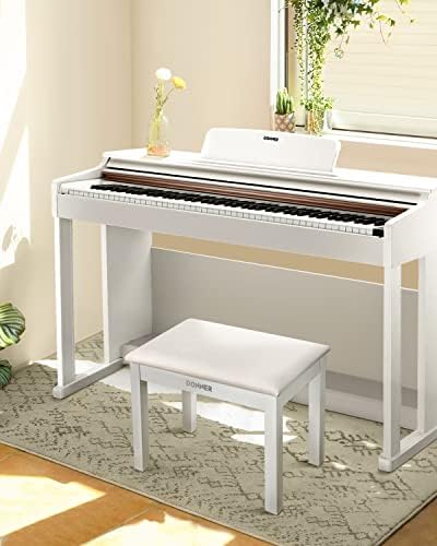 Donner Piano Bench with Storage, Solid Wood Keyboard Bench Piano Bookcase Stool Chair Seat with High-Density Sponges Pad, Black