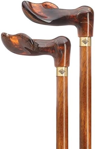 Unisex Amber/Walnut Palm Grip Cane – 36" Cherry Hardwood Shaft, Acrylic Handle, Stylish Walking Cane with Rubber Tip for Men & Women