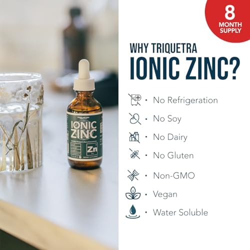 Ionic Liquid Zinc – 8 Month Supply, Adjustable Dosing for Adults – High Absorption, Vegan, Glass Bottle – Supports Immune System