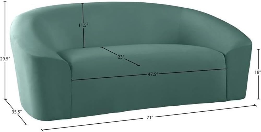 Meridian Furniture 610Black-L Riley Collection Modern | Contemporary Velvet Upholstered Loveseat with Rounded Contemporary Design, Black