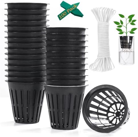 ORIMERC 30 Pack 3 inch Net Cup Pots with 30 feet Hydroponic Self Watering Wick & 30 Plant Labels Aquaponics Mason Jar Bucket Insert Orchid kratky Vegetable Gardening Growing Netted Basket Slotted Mesh