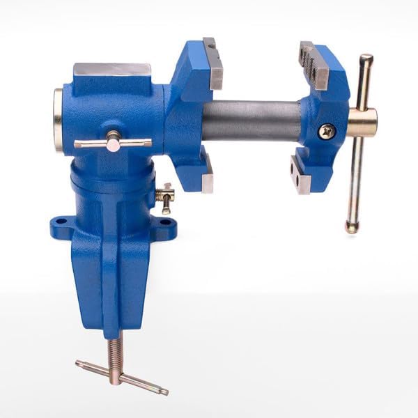 Universal Bench Vise Grip - Multi-Position Modular Cast Iron Woodworking and Metal Working Table Vise with 2 Rotating Jaws and Anvil - Portable Grip