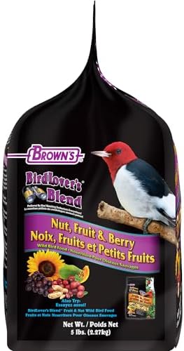 Brown's Bird Lover’s Blend Nut, Fruit & Berry Wild Bird Food, Gourmet Bird Seed with Fruits, Nuts & Sunflower Seeds, Natural & Preservative-Free