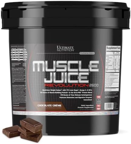 Ultimate Nutrition Muscle Juice Revolution 2600 Weight Gainer, Muscle Recovery with Glutamine, Micellar Casein and Time Release Complex Carbohydrates, Banana Protein Powder, 4.69 Pounds | 70g Octo-PRO™ Protein Blend, 175g Time-Release Carbs, 1000mg Gluta…