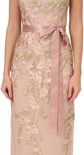 Adrianna Papell Cascading Floral Embroidered Long Column Gown
