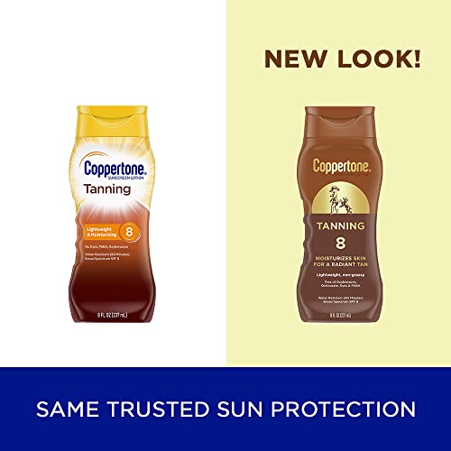 Coppertone Tanning Sunscreen Lotion, SPF 8, Lightweight and Non Greasy Sunscreen, Water Resistant, Oxybenzone Free